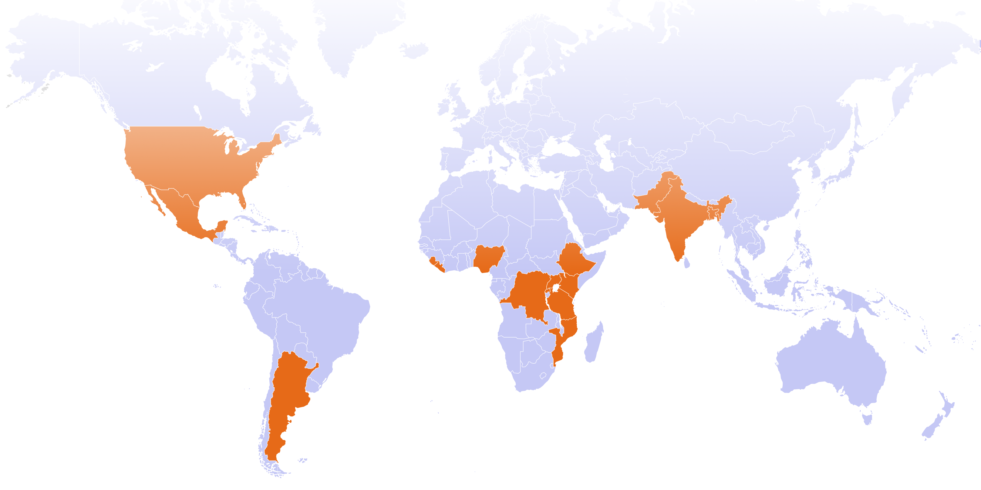 World Map showing 17 countries that Guttmacher has research underway