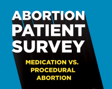 Black and white text that reads "Abortion patient survey, medication vs. procedural abortion"