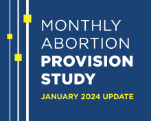 Blue graphic that reads "Monthly Abortion Provision Study, January 2024 Update"