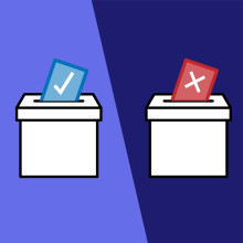 An image of two ballot box - one ballot box has a check mark and the other has a "X"