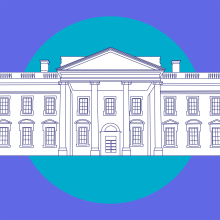 An image of the White House with a blue background