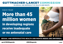 Graphic showing that over 45 million women in developing regions receive inadequate or no antenatal care each year