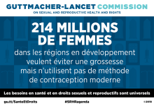 Illustration indiquant que 214 millions de femmes présentent des besoins non satisfaits de contraception moderne dans les régions en développement.