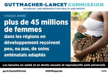 Illustration indiquant que plus de 45 millions de femmes ne reçoivent pas ou guère de soins prénatals adaptés, chaque année dans le monde.